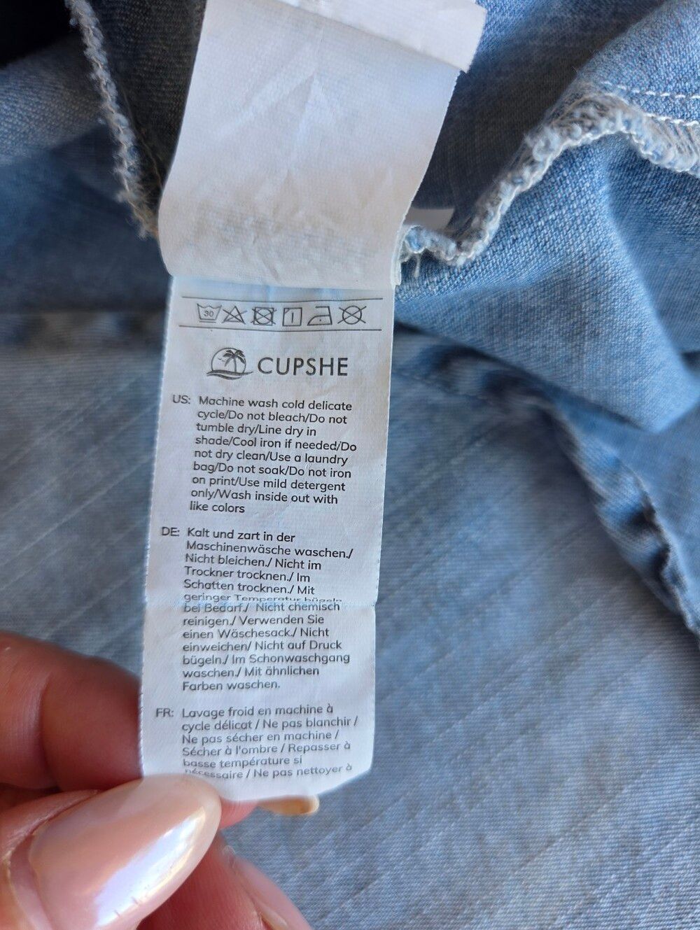 Cupshe Light Wash Denim Tunic Tank Dress V-Neck Chambray Sleeveless Medium - Picture 7 of 7